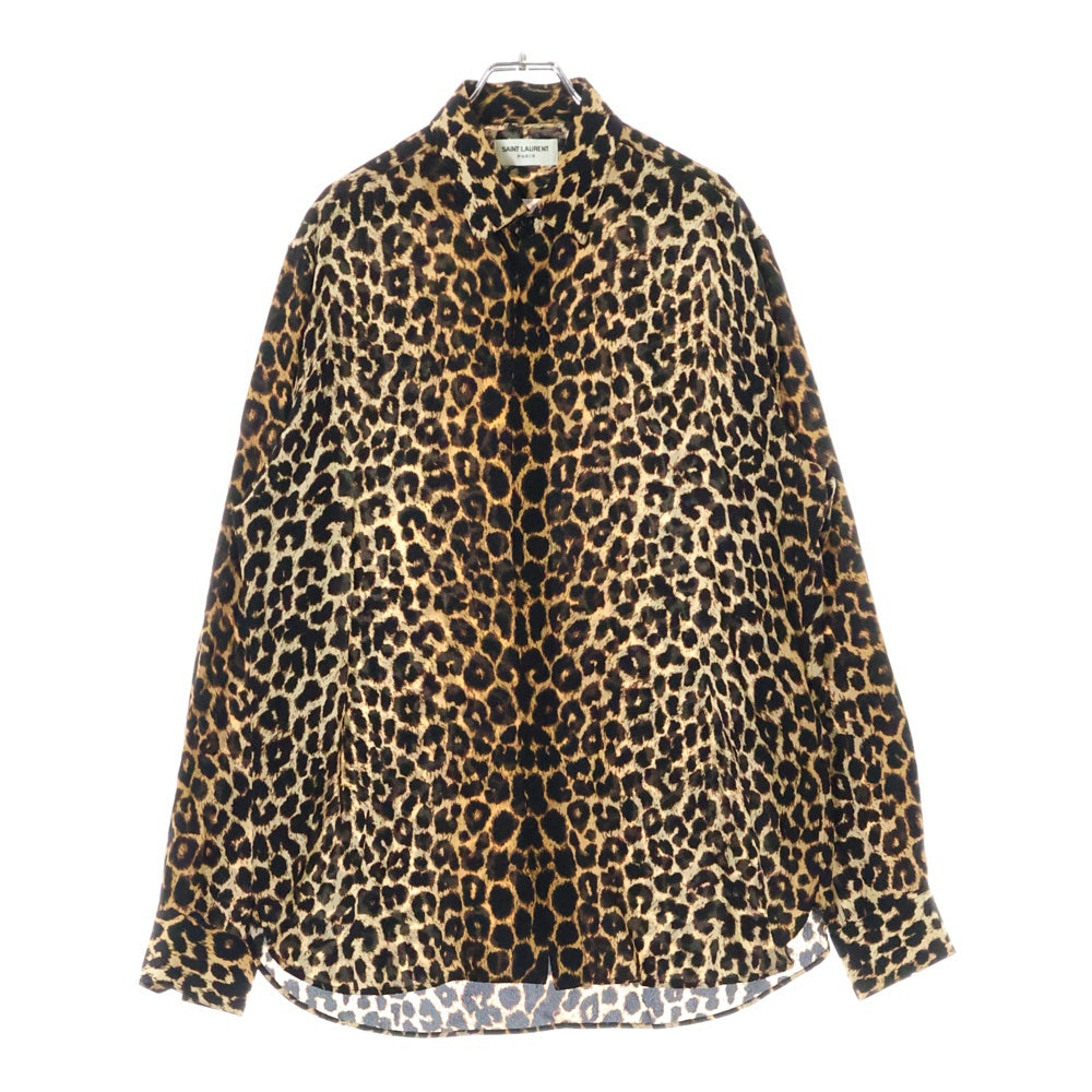 SAINT LAURENT PARIS(サンローランパリ) レオパード シルク 長袖シャツ ブラウン 564172 Y2B09