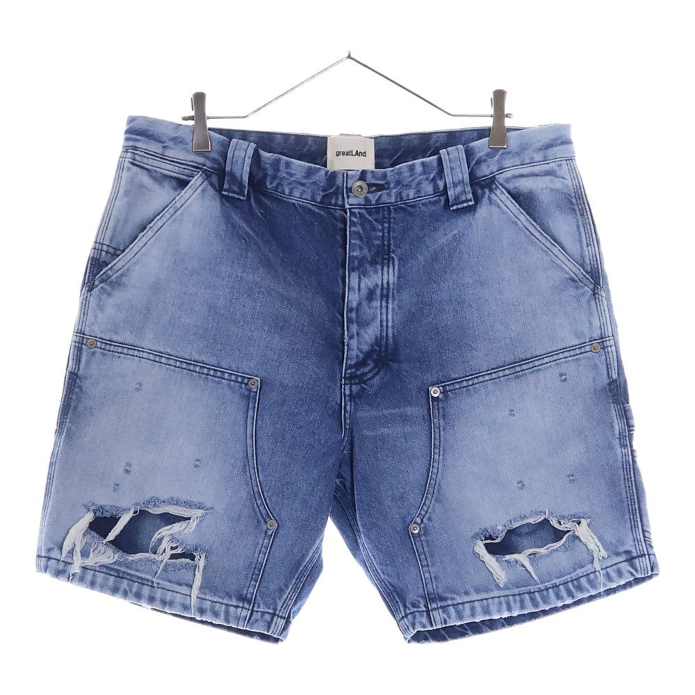 greatLand(グレイトランド) BAD BOY SHORT バッド ボーイ ダブルニー ダメージ デニム ショート パンツ インディゴ
