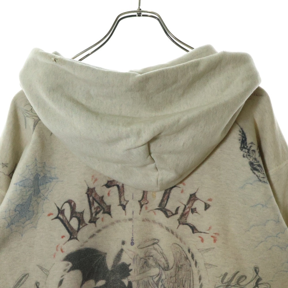 SAINT MICHAEL(セントマイケル) 21AW ×Dr.Woo HOODIE ドクターウー フーディ ペイントデザイン ヴィンテージ加工 プルオーバースウェットパーカー ベージュ SM-A21-0000-056