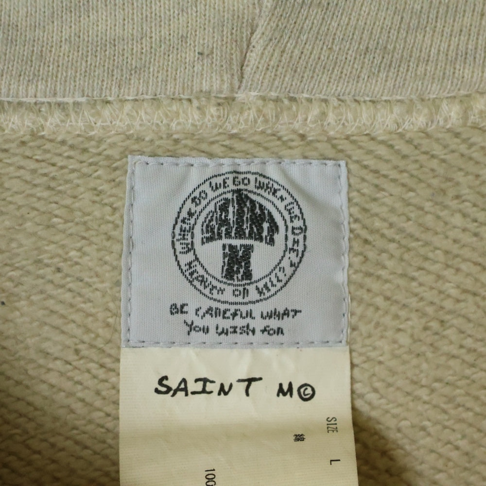SAINT MICHAEL(セントマイケル) 21AW ×Dr.Woo HOODIE ドクターウー フーディ ペイントデザイン ヴィンテージ加工 プルオーバースウェットパーカー ベージュ SM-A21-0000-056