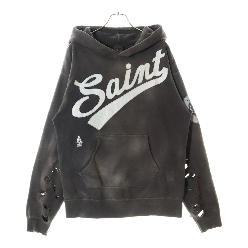 SAINT MICHAEL(セントマイケル) 21AW HOODIE FOCUS ダメージ加工プルオーバーパーカー フーディー SM-A21-0000-037 グレー