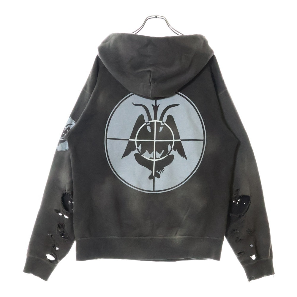 SAINT MICHAEL(セントマイケル) 21AW HOODIE FOCUS ダメージ加工プルオーバーパーカー フーディー SM-A21-0000-037 グレー