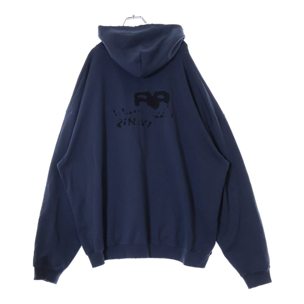 BALENCIAGA(バレンシアガ) 23SS Hand Drawn BB Icon Hoodieダメージ加工ロゴ オーバーサイズ プルオーバーパーカー T07 620973TNVQ1 1059 ネイビー