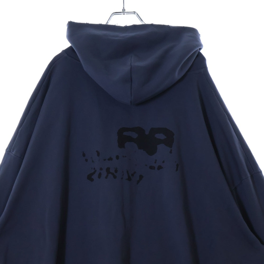 BALENCIAGA(バレンシアガ) 23SS Hand Drawn BB Icon Hoodieダメージ加工ロゴ オーバーサイズ プルオーバーパーカー T07 620973TNVQ1 1059 ネイビー