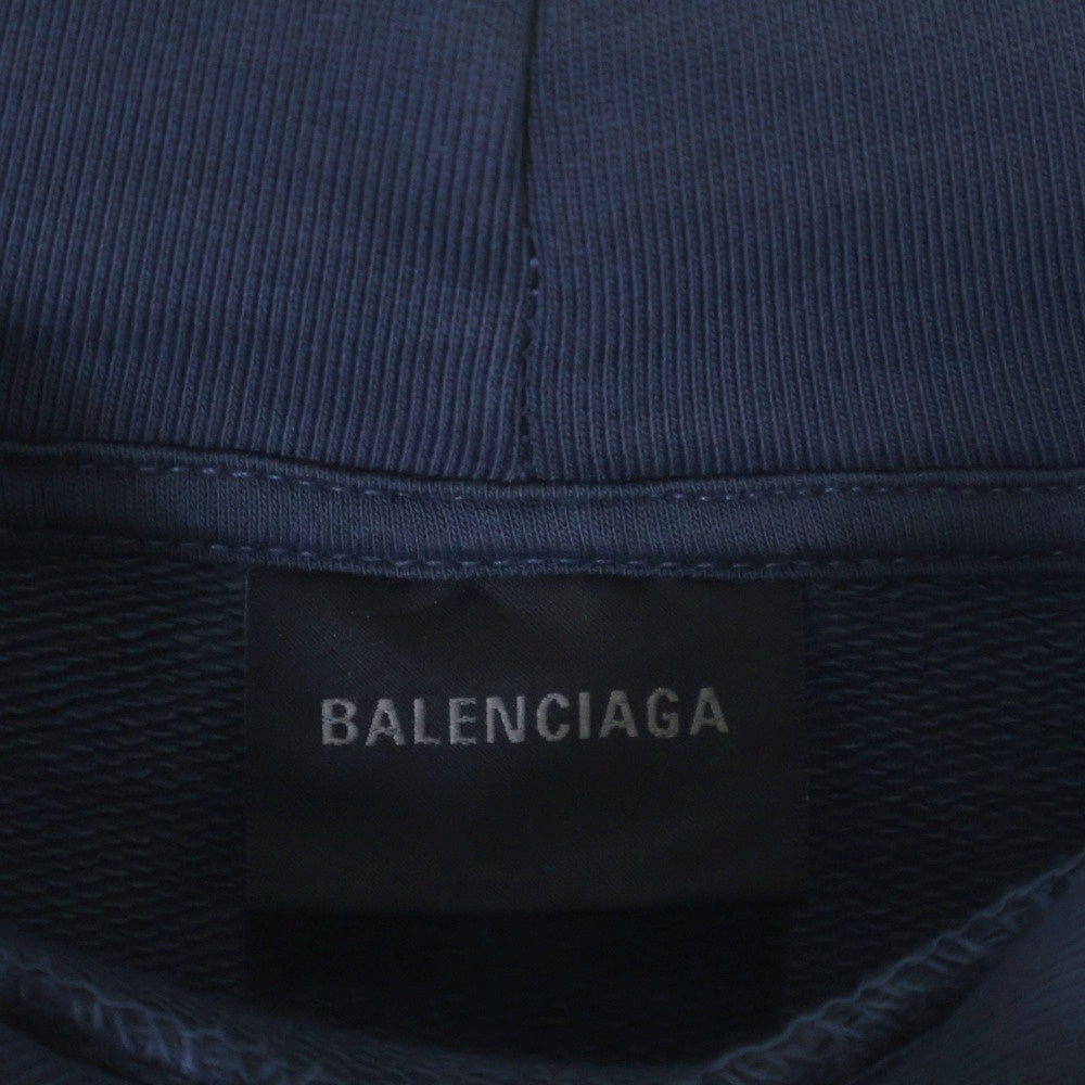 BALENCIAGA(バレンシアガ) 23SS Hand Drawn BB Icon Hoodieダメージ加工ロゴ オーバーサイズ プルオーバーパーカー T07 620973TNVQ1 1059 ネイビー