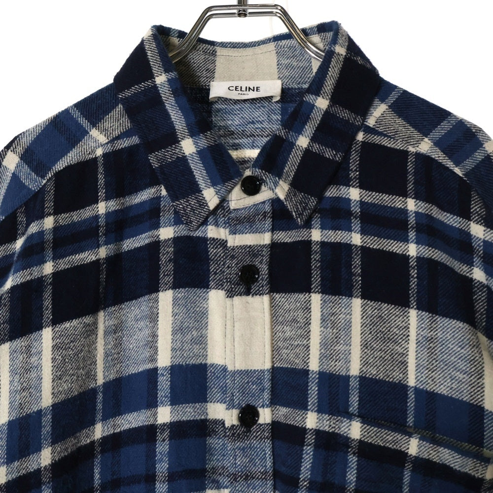 CELINE(セリーヌ) 24SS OVERSIZED SHIRT IN CHECKED COTTON オーバーサイズ チェック コットン 長袖シャツ ブルー 2C59A366X.01NQ