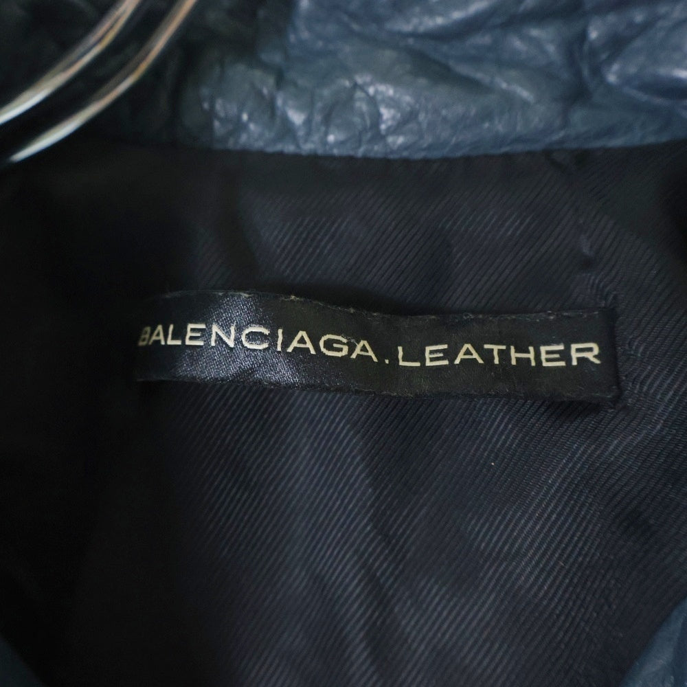 BALENCIAGA(バレンシアガ) Leather Biker backet レザー バイカー ジャケット ブルー 256302 TAH19
