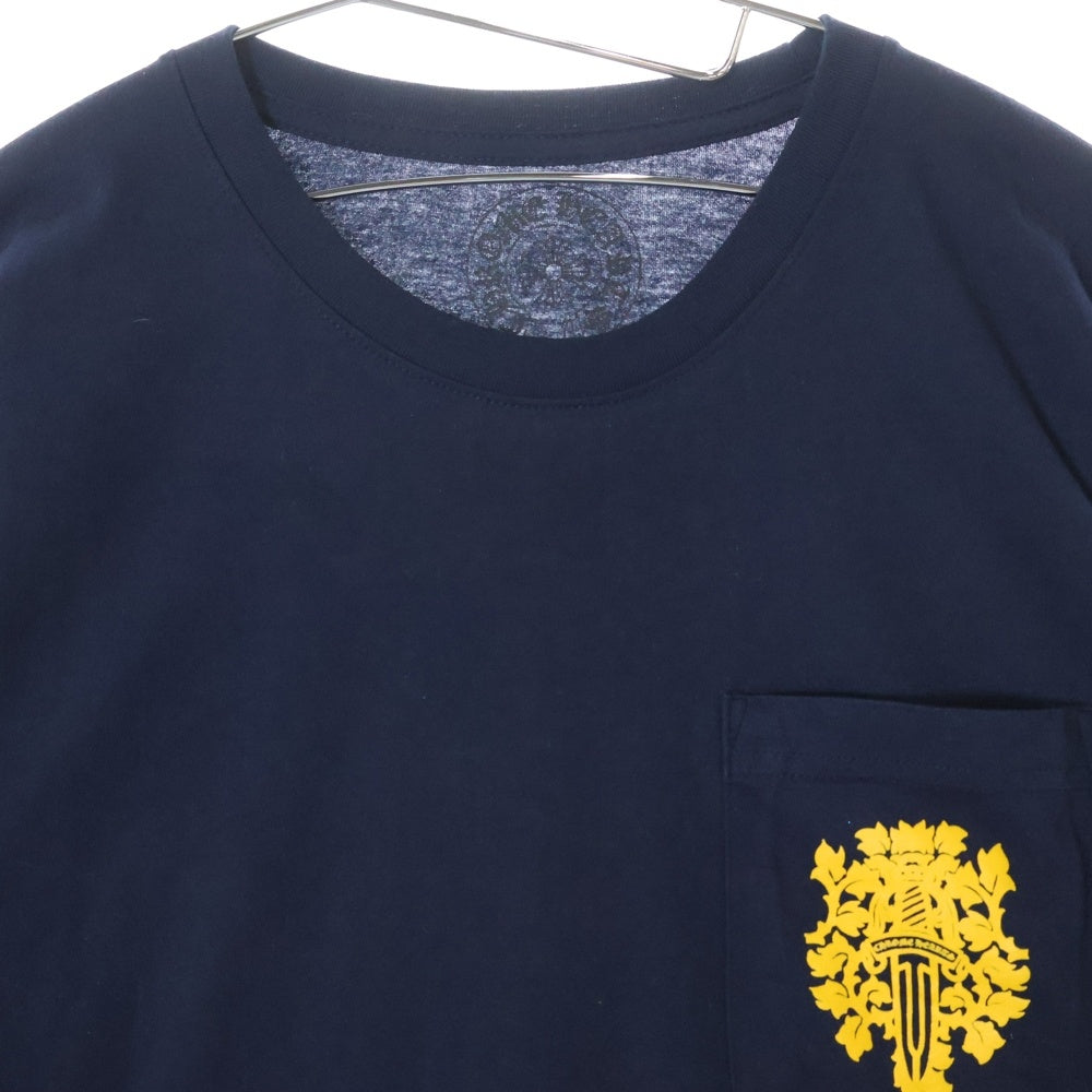 CHROME HEARTS(クロムハーツ) YELLOW DAGGER L/S フロントイエローダガー 袖フローラルクロスプリント 長袖Tシャツカットソー ネイビー/イエロー
