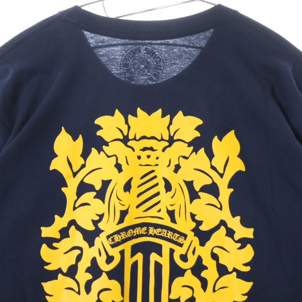CHROME HEARTS(クロムハーツ) YELLOW DAGGER L/S フロントイエローダガー 袖フローラルクロスプリント 長袖Tシャツカットソー ネイビー/イエロー