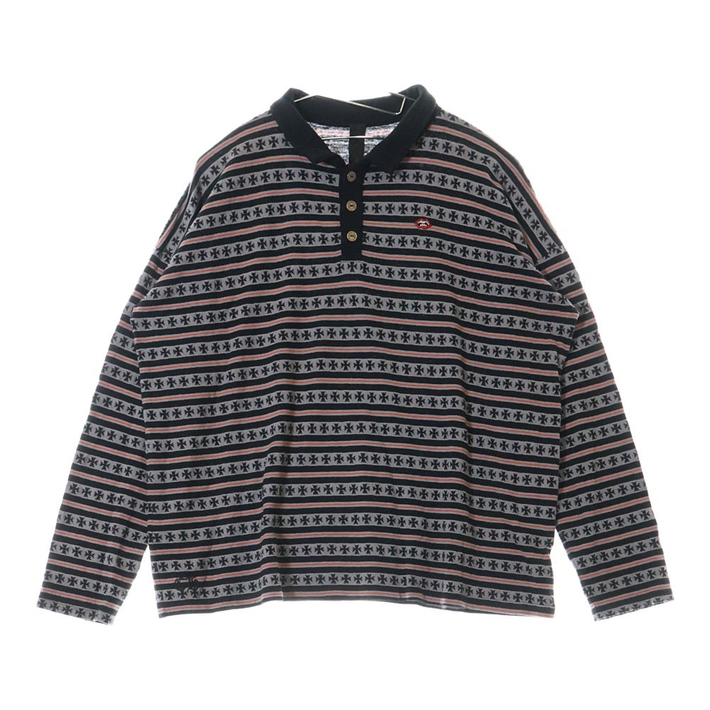 CHROME HEARTS(クロムハーツ) ×MATTY BOY Y NOT CHOMPER STRIPE POLO マッティボーイ チョンパー刺繍 ストライプ ロングスリーブ ポロシャツ ブラック/グレー/オレンジ