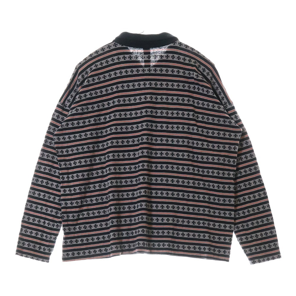 CHROME HEARTS(クロムハーツ) ×MATTY BOY Y NOT CHOMPER STRIPE POLO マッティボーイ チョンパー刺繍 ストライプ ロングスリーブ ポロシャツ ブラック/グレー/オレンジ