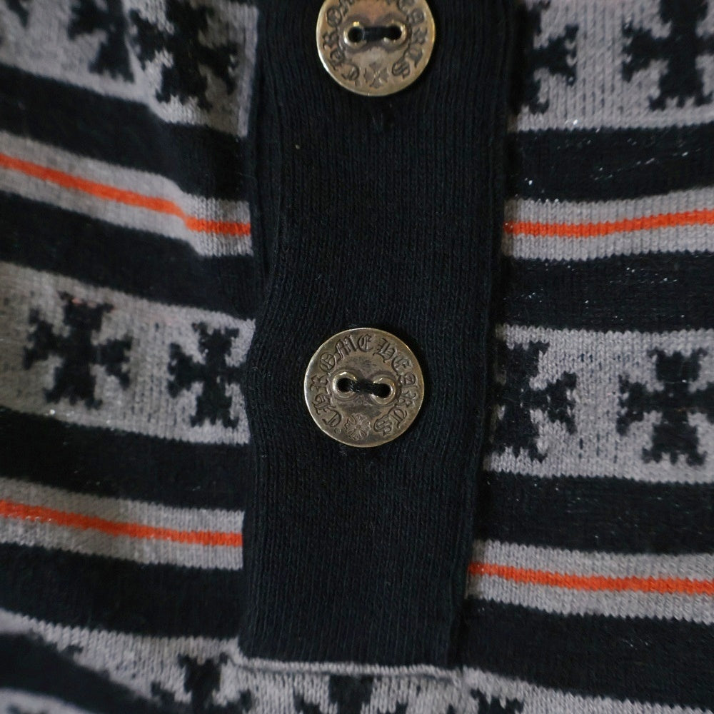 CHROME HEARTS(クロムハーツ) ×MATTY BOY Y NOT CHOMPER STRIPE POLO マッティボーイ チョンパー刺繍 ストライプ ロングスリーブ ポロシャツ ブラック/グレー/オレンジ