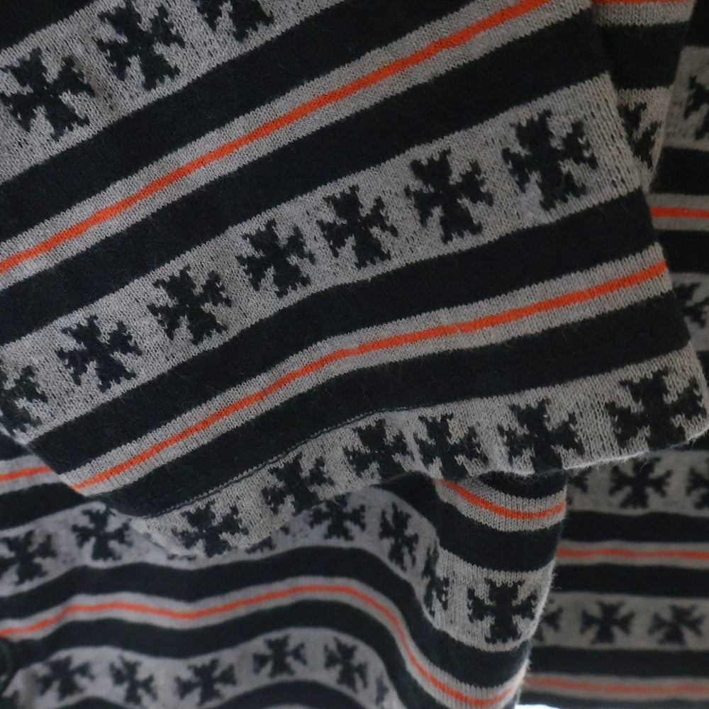 CHROME HEARTS(クロムハーツ) ×MATTY BOY Y NOT CHOMPER STRIPE POLO マッティボーイ チョンパー刺繍 ストライプ ロングスリーブ ポロシャツ ブラック/グレー/オレンジ