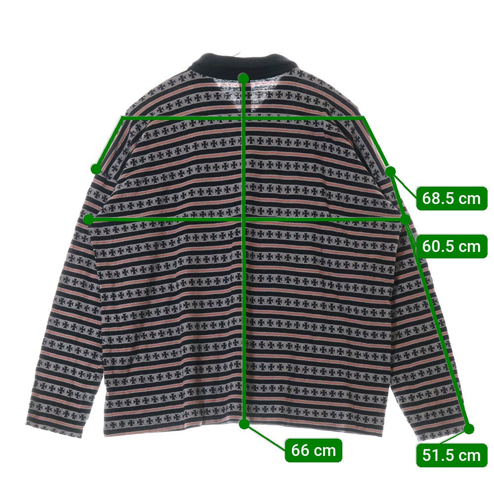 CHROME HEARTS(クロムハーツ) ×MATTY BOY Y NOT CHOMPER STRIPE POLO マッティボーイ チョンパー刺繍 ストライプ ロングスリーブ ポロシャツ ブラック/グレー/オレンジ
