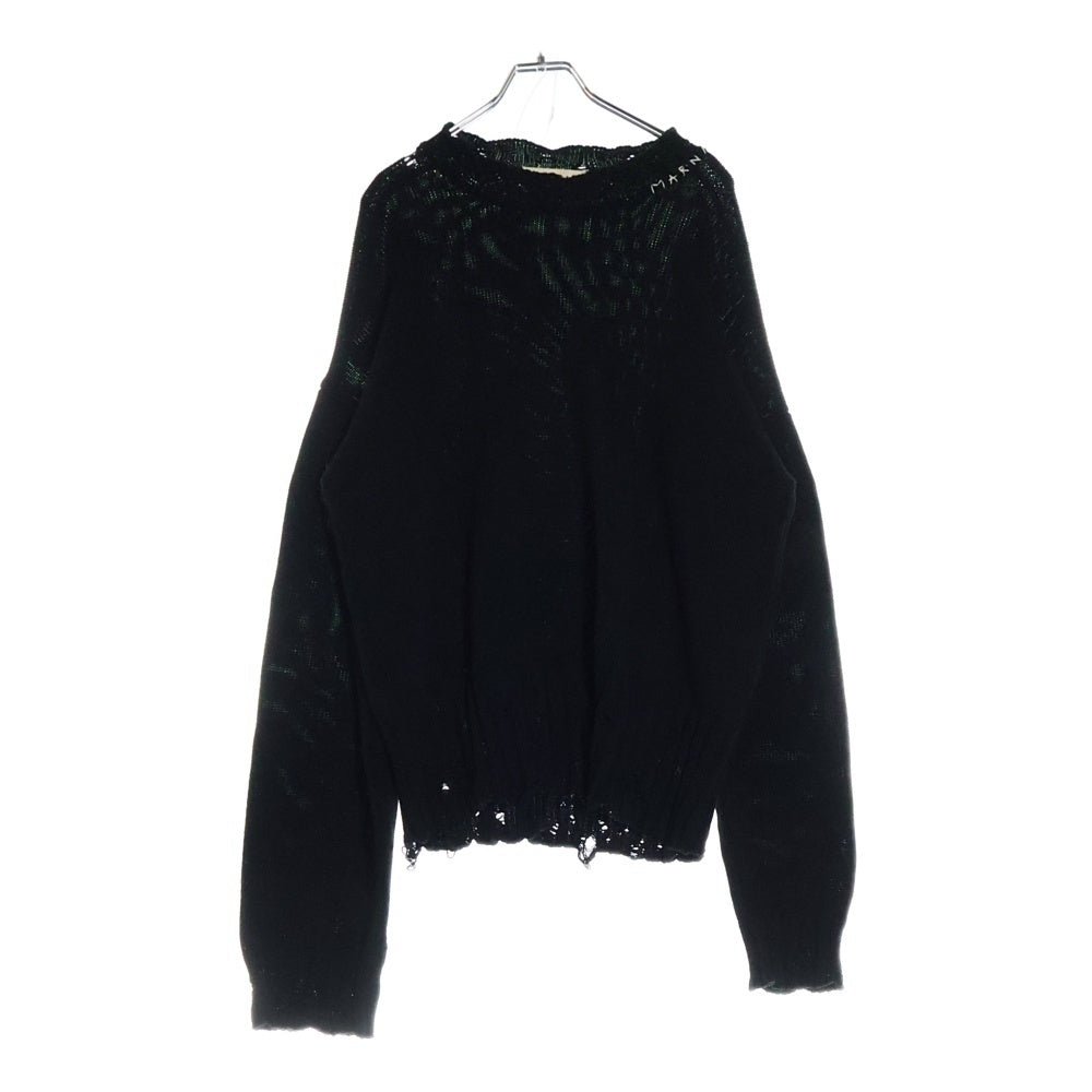 MARNI(マルニ) CREW NECK L/S SWEATER コットン ダメージ クルーネック ニットセーター ブラック GCMG0210A0