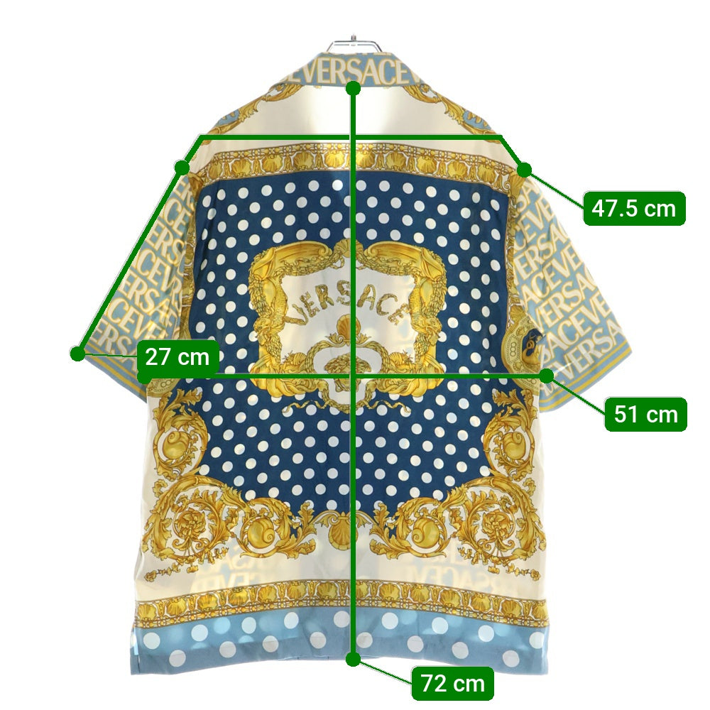 VERSACE(ヴェルサーチ) 総柄シルク 半袖T開襟シャツ 1A07777 ブルー/イエロー