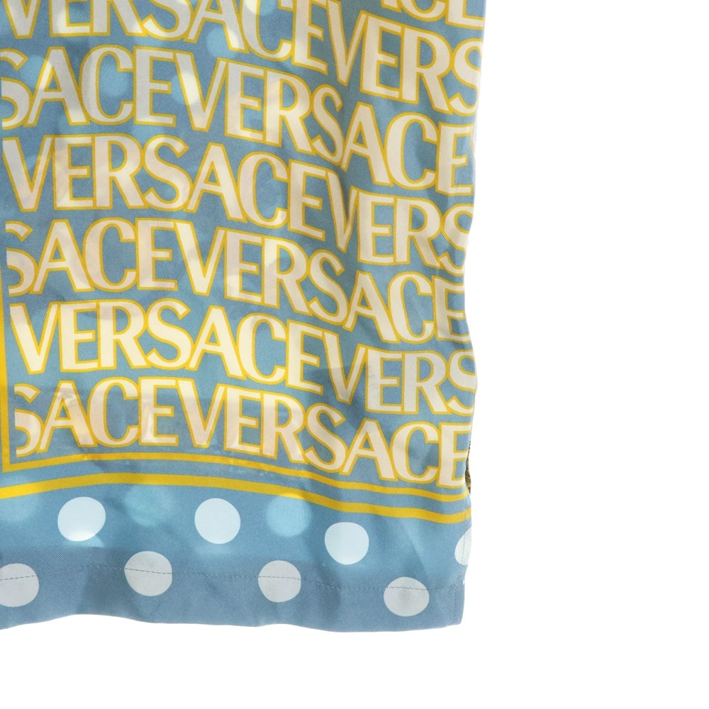 VERSACE(ヴェルサーチ) 総柄シルク 半袖T開襟シャツ 1A07777 ブルー/イエロー