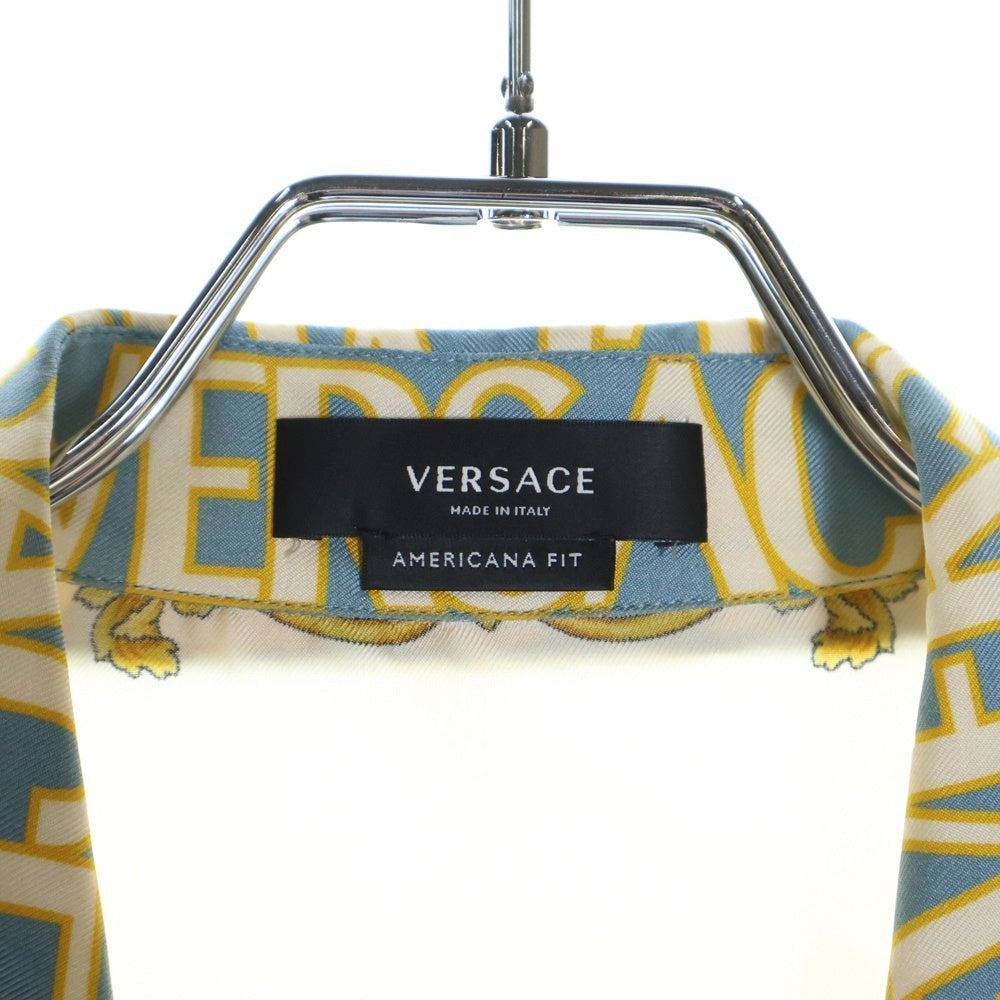 VERSACE(ヴェルサーチ) 総柄シルク 半袖T開襟シャツ 1A07777 ブルー/イエロー