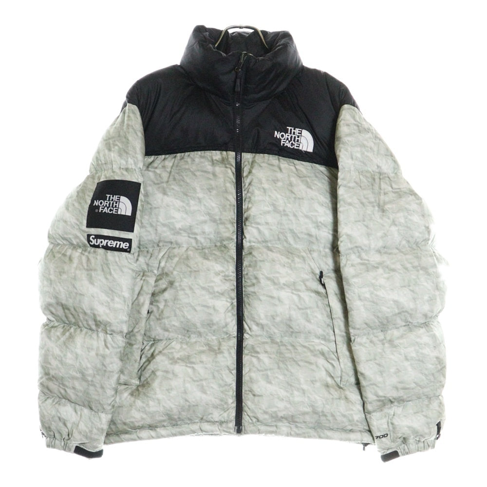 SUPREME(シュプリーム) 19AW ×THE NORTH FACE Paper Print Nuptse Jacket ND91806I ザ ノースフェイス ペーパープリント ヌプシ ナイロン ダウンジャケット ブラック/グレー
