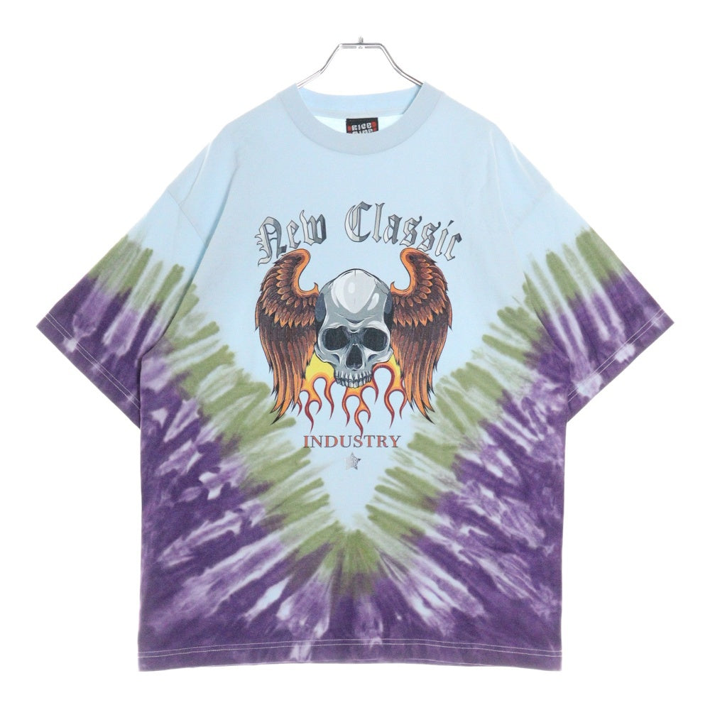 RICE NINE TEN(ライスナインテン) TIE DYE フロントスカルプリント タイダイ 半袖Tシャツカットソー ブルー