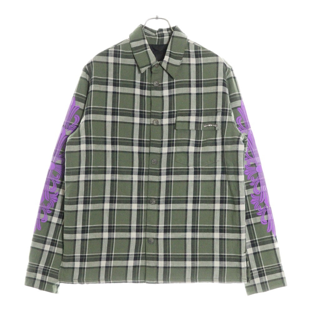 CHROME HEARTS(クロムハーツ) WORKN SHIRT JNKYRS PLD OLIVE ワーキン プライドチェックアームロゴプリント 中綿シャツジャケット グリーン