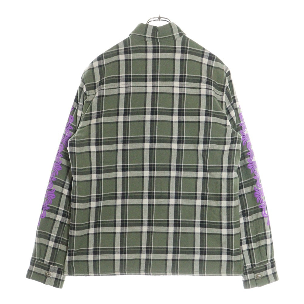 CHROME HEARTS(クロムハーツ) WORKN SHIRT JNKYRS PLD OLIVE ワーキン プライドチェックアームロゴプリント 中綿シャツジャケット グリーン