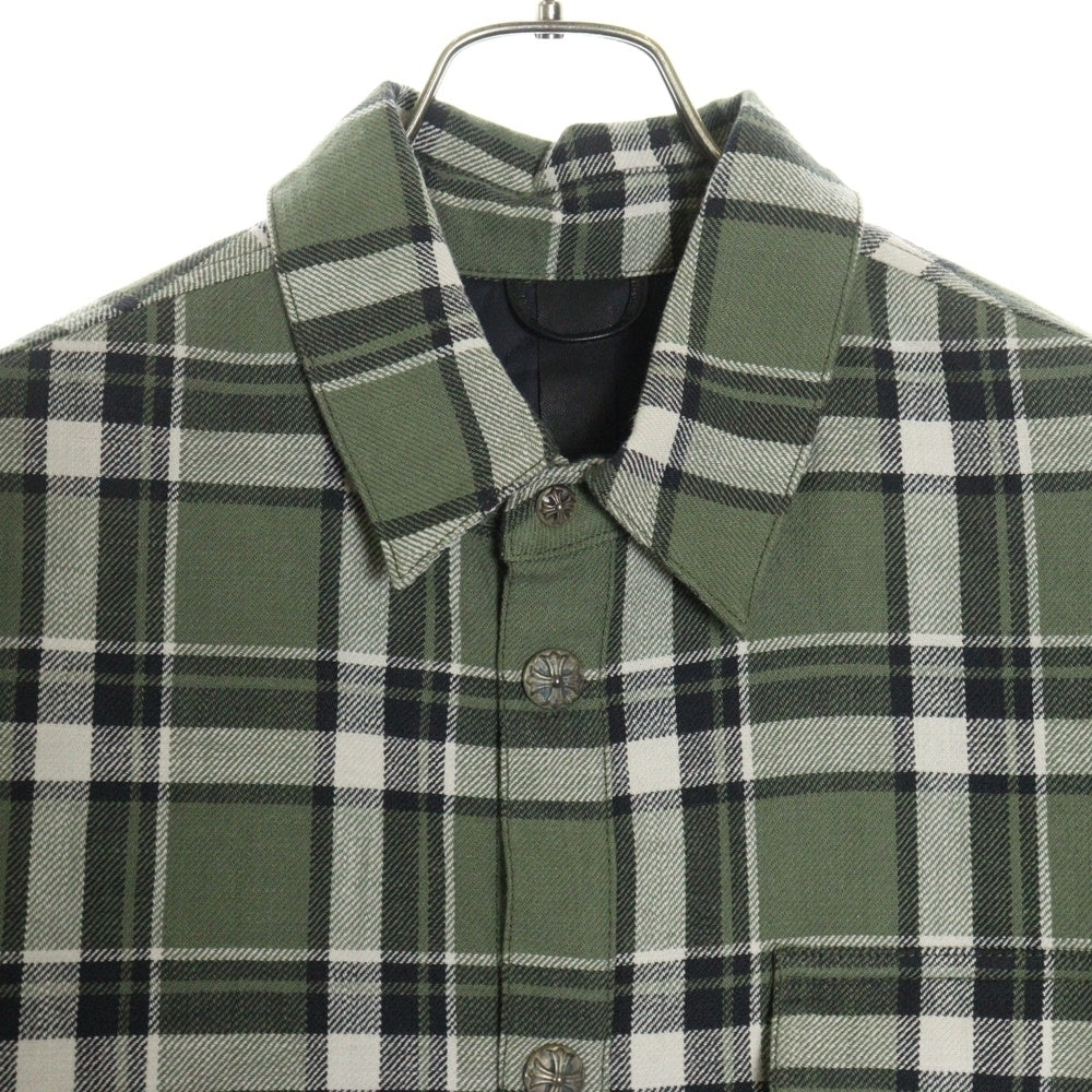 CHROME HEARTS(クロムハーツ) WORKN SHIRT JNKYRS PLD OLIVE ワーキン プライドチェックアームロゴプリント 中綿シャツジャケット グリーン