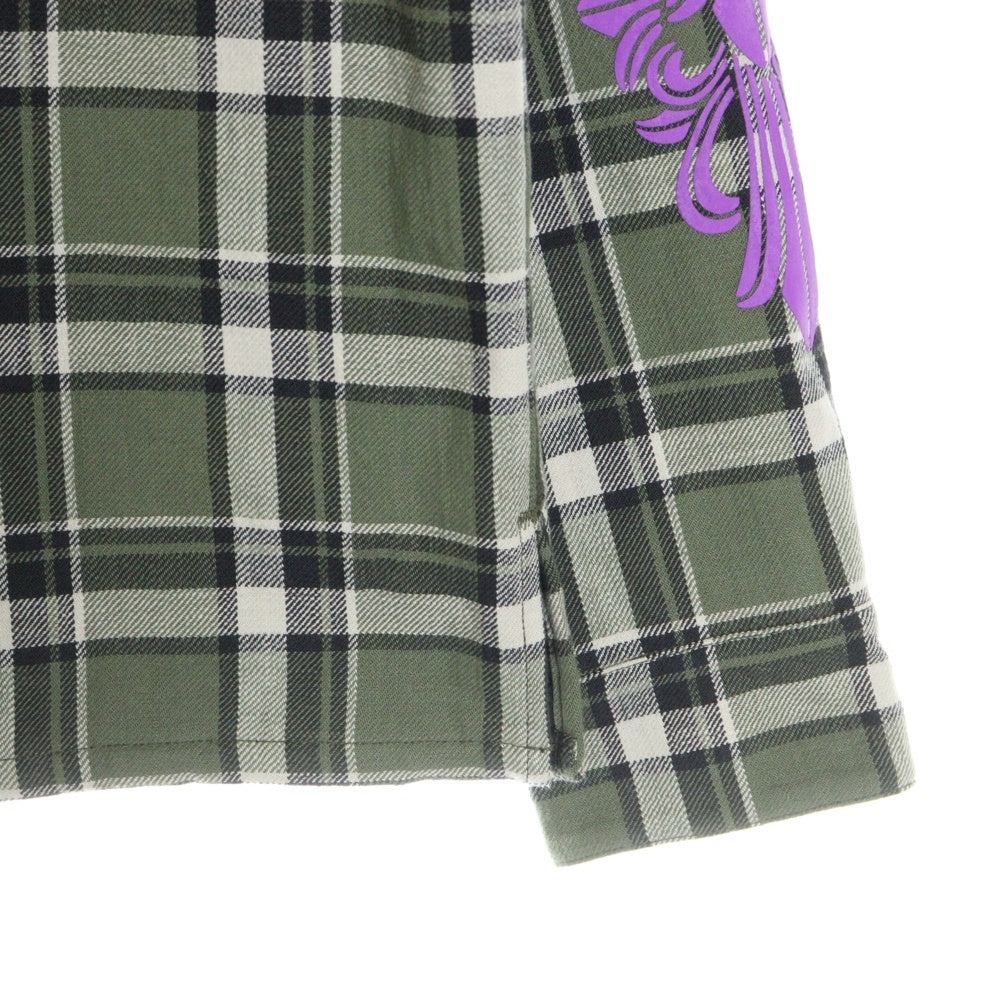CHROME HEARTS(クロムハーツ) WORKN SHIRT JNKYRS PLD OLIVE ワーキン プライドチェックアームロゴプリント 中綿シャツジャケット グリーン