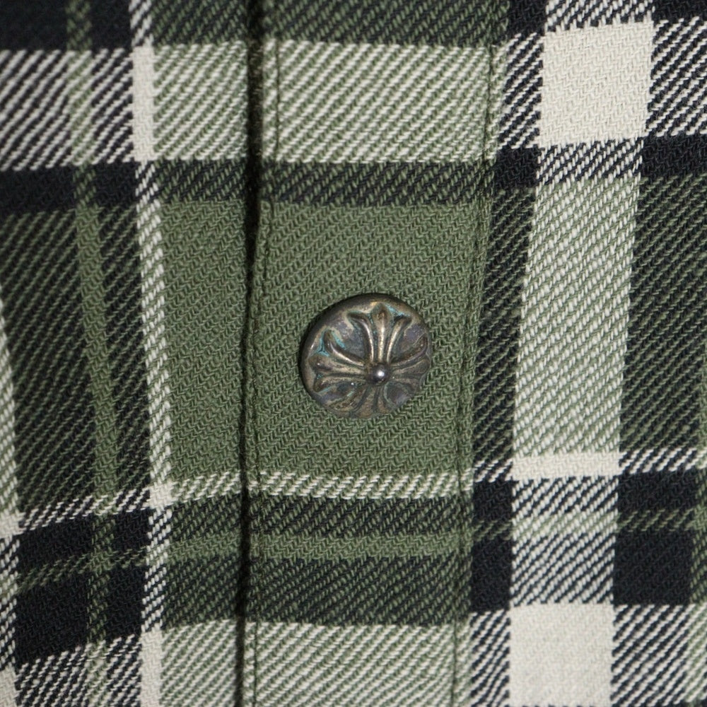 CHROME HEARTS(クロムハーツ) WORKN SHIRT JNKYRS PLD OLIVE ワーキン プライドチェックアームロゴプリント 中綿シャツジャケット グリーン