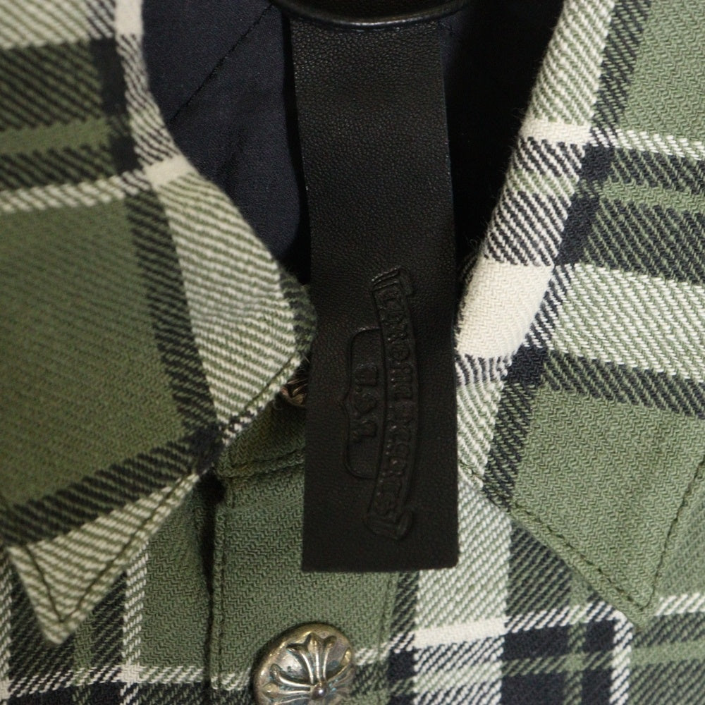 CHROME HEARTS(クロムハーツ) WORKN SHIRT JNKYRS PLD OLIVE ワーキン プライドチェックアームロゴプリント 中綿シャツジャケット グリーン