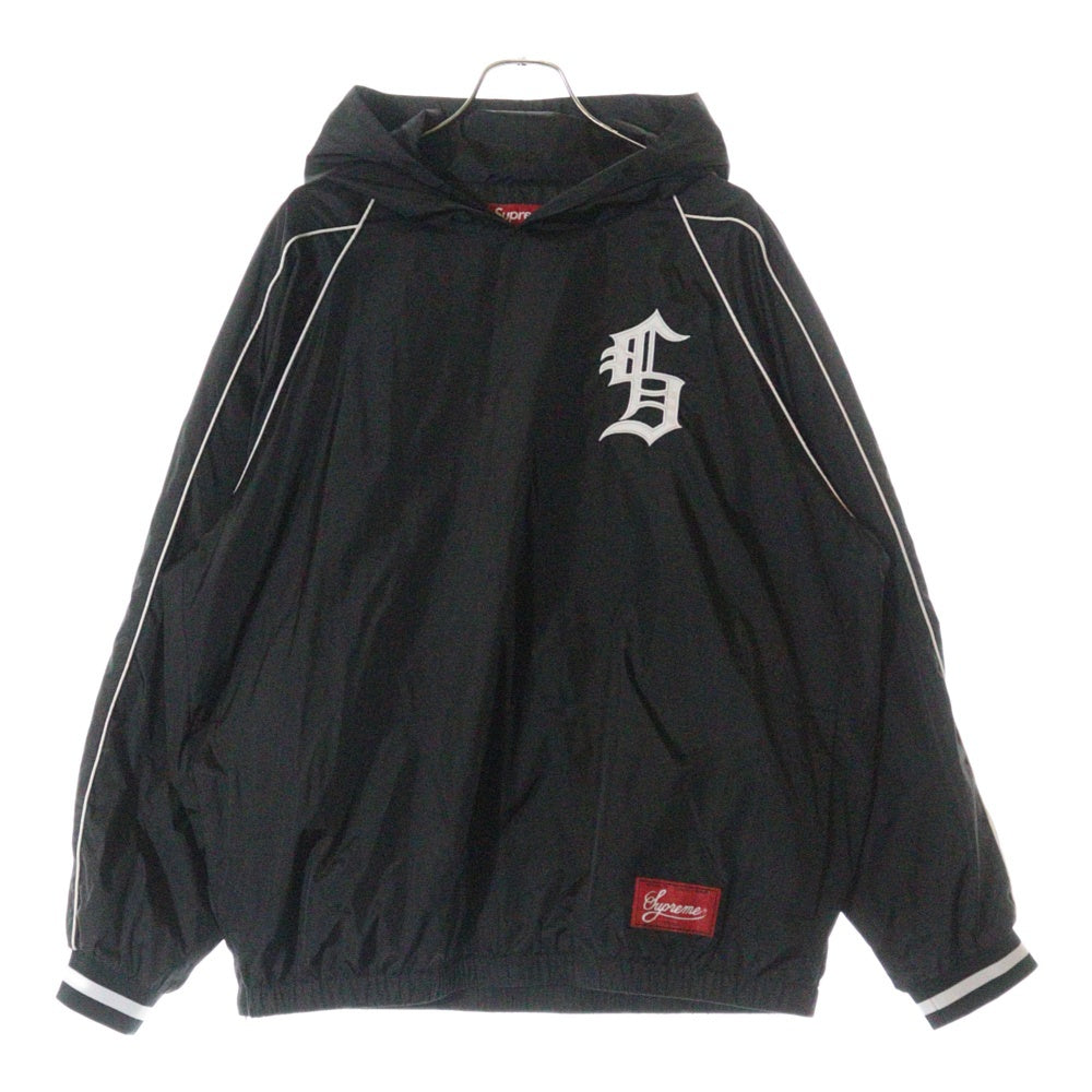 SUPREME(シュプリーム) 23AW Hooded Warm Up Pullover 刺繍ロゴ ナイロン パーカー プルオーバー ブラック