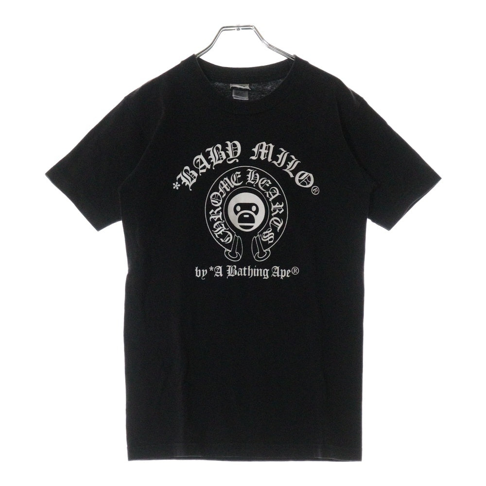 CHROME HEARTS(クロムハーツ) ×A BATHING APE BABY MILO TEE アベイジング エイプ コラボ フロント ホースシューロゴプリント クルーネック コットン 半袖Tシャツ カットソー ブラック