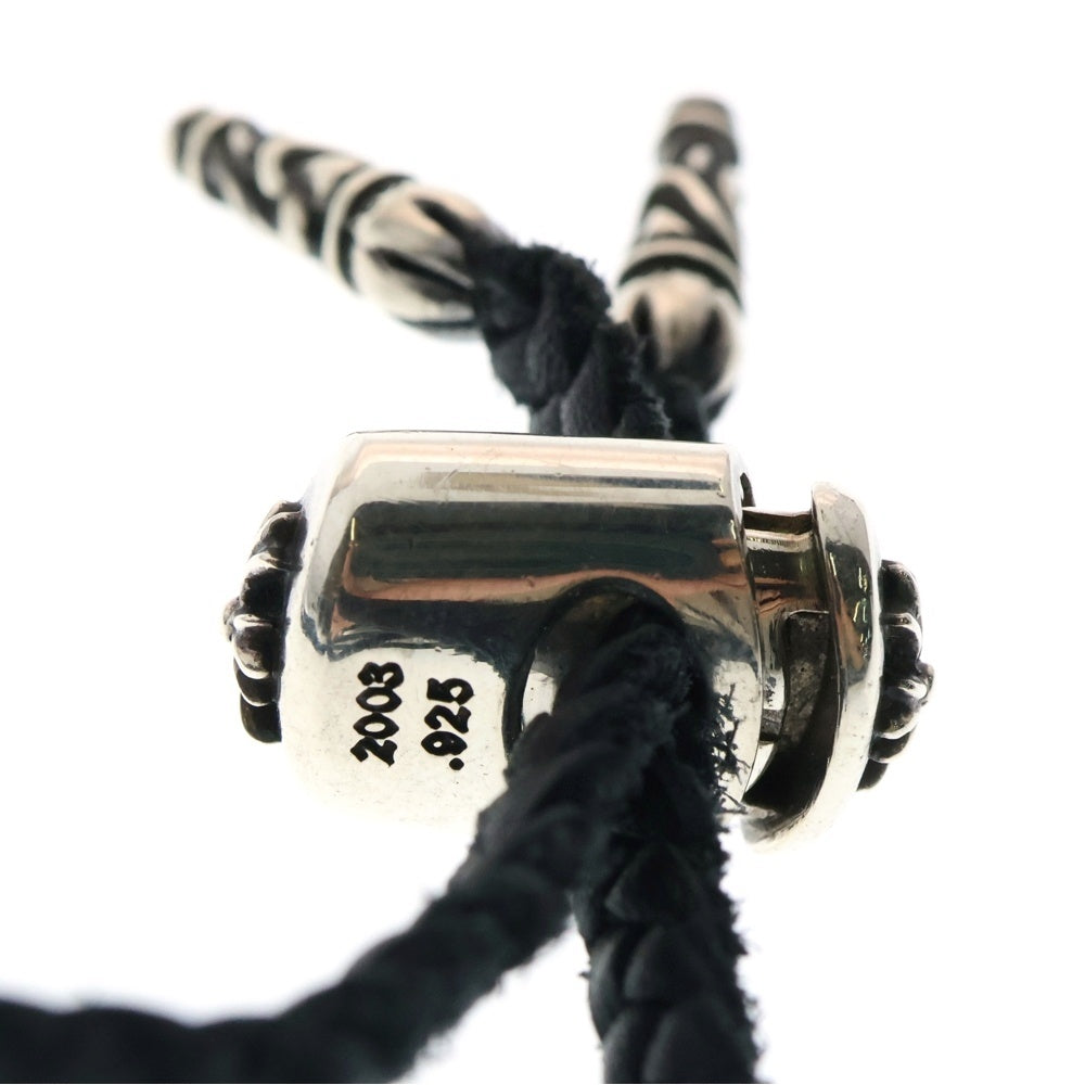CHROME HEARTS(クロムハーツ) LEATHER BRAID LACESTPPRV1 レースストッパー スクロールチップ レザーブレードネックレス ブラック/シルバー