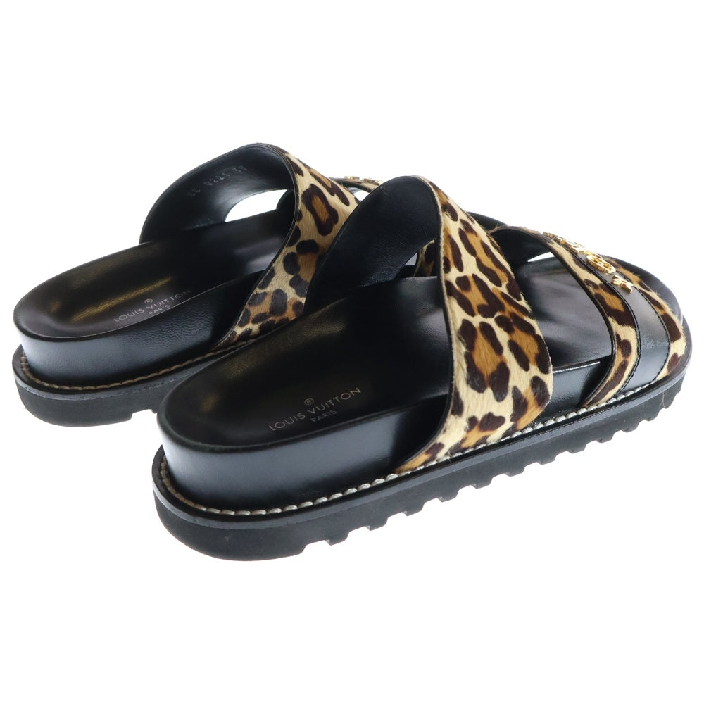 LOUIS VUITTON(ルイヴィトン) 21SS パセオ ライン ミュール レオパード フラット サンダル ブラウン/ブラック