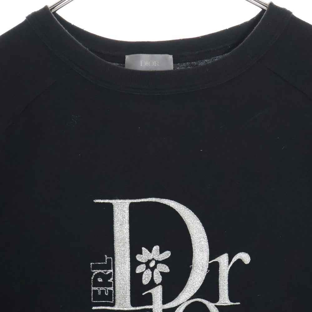 DIOR(ディオール) 23SS ×ERL イーアールエル ダメージ加工 ロゴ刺繍 スラブコットンジャージー 半袖Tシャツ カットソー ブラック 313J647A0817