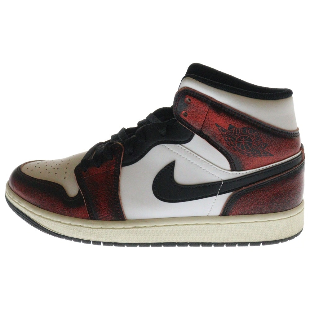 NIKE(ナイキ) AIR JORDAN1 MID SE WEAR AWAY エアジョーダン1 ミッド ハイカットスニーカー シューズ ホワイト/レッド US9.5/27.5cm DV9565-006