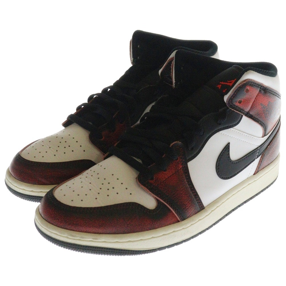 NIKE(ナイキ) AIR JORDAN1 MID SE WEAR AWAY エアジョーダン1 ミッド ハイカットスニーカー シューズ ホワイト/レッド US9.5/27.5cm DV9565-006