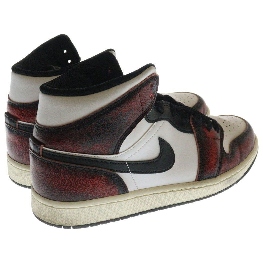 NIKE(ナイキ) AIR JORDAN1 MID SE WEAR AWAY エアジョーダン1 ミッド ハイカットスニーカー シューズ ホワイト/レッド US9.5/27.5cm DV9565-006