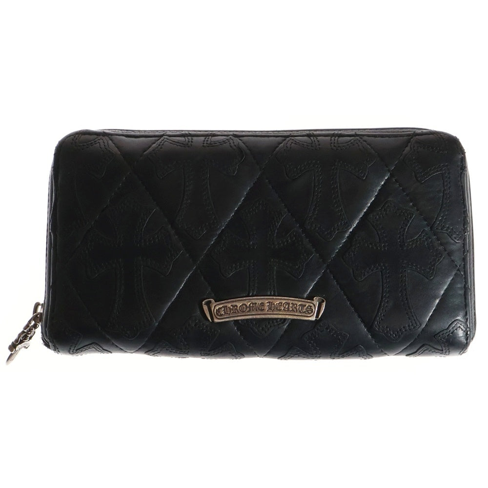 CHROME HEARTS(クロムハーツ) REC F ZIP/QUILTED クロスパッチ キルティングレザーウォレット 財布 ブラック
