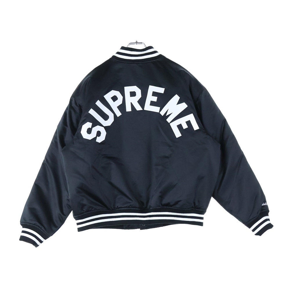 SUPREME(シュプリーム) 24AW ×Mitchell & Ness ミッチェルネス Varsity Jacket サテン バーシティー ジャケット ブラック