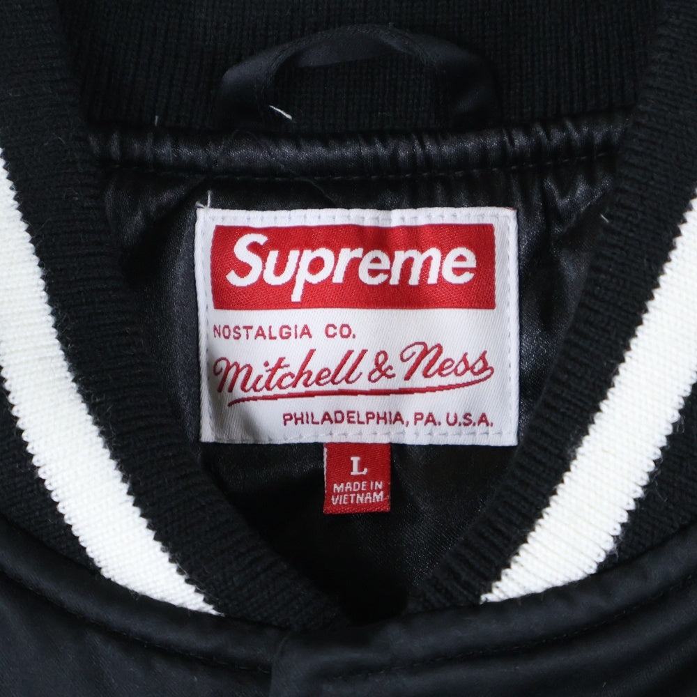 SUPREME(シュプリーム) 24AW ×Mitchell & Ness ミッチェルネス Varsity Jacket サテン バーシティー ジャケット ブラック