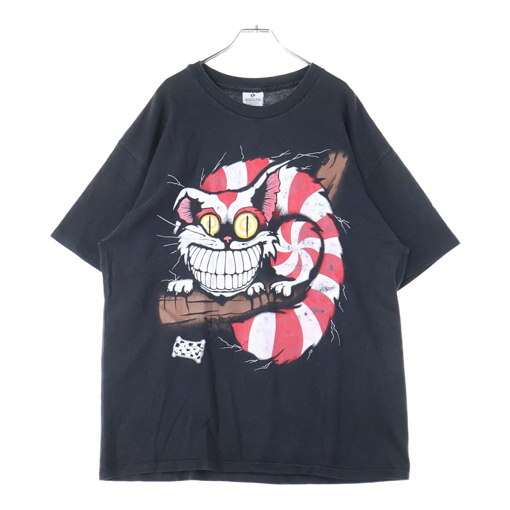 VINTAGE(ヴィンテージ) 90S 不思議の国のアリス チェシャ猫 フロントプリント ANDAZIA 半袖Tシャツカットソー ブラック