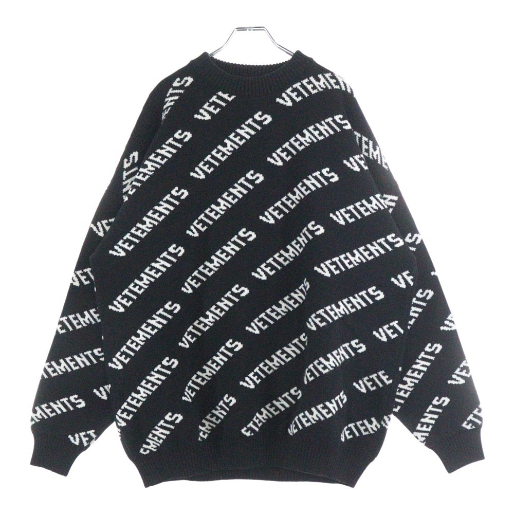 VETEMENTS(ヴェトモン) ロゴ総柄ニット ジャガード セーター ブラック UE54KN220X