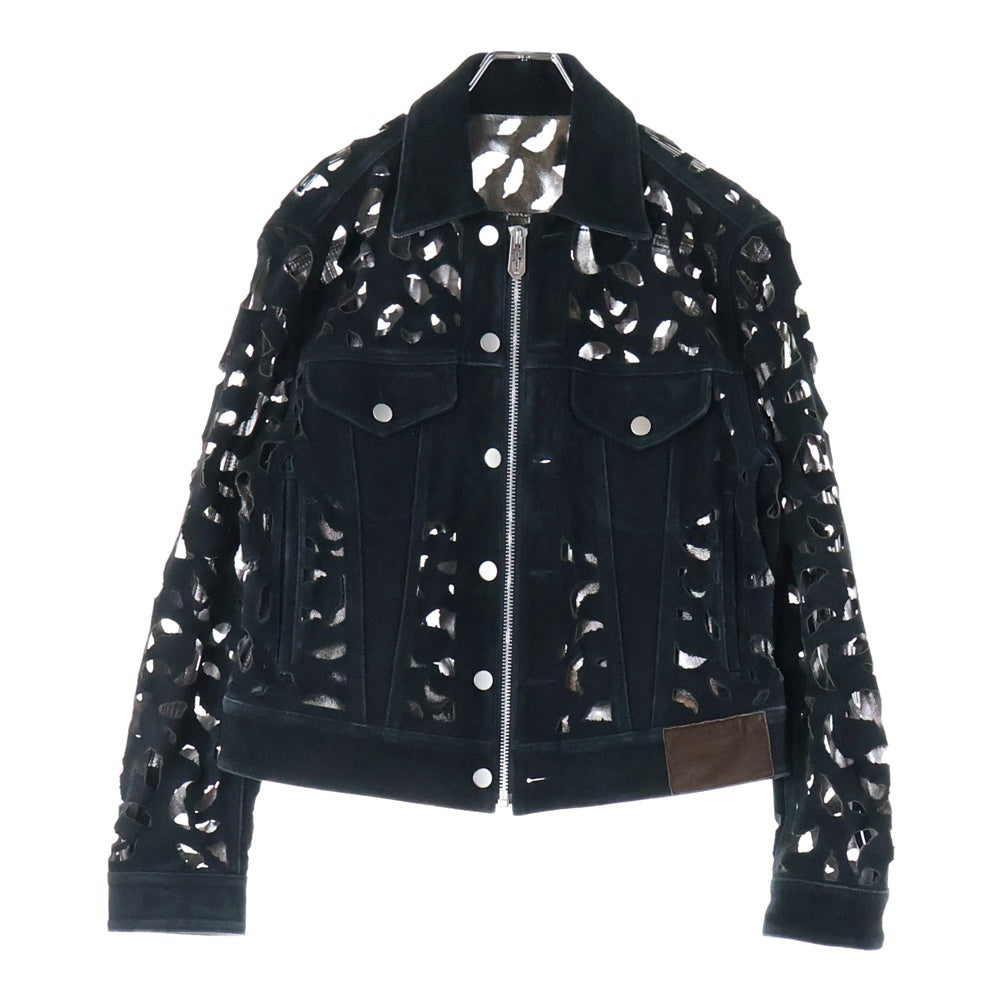 MASU(エムエーエスユー) WING-CUT LEATHER TRUCKER JACKET カットアウトデザインスウェードトラッカージャケット ブラック BL0924