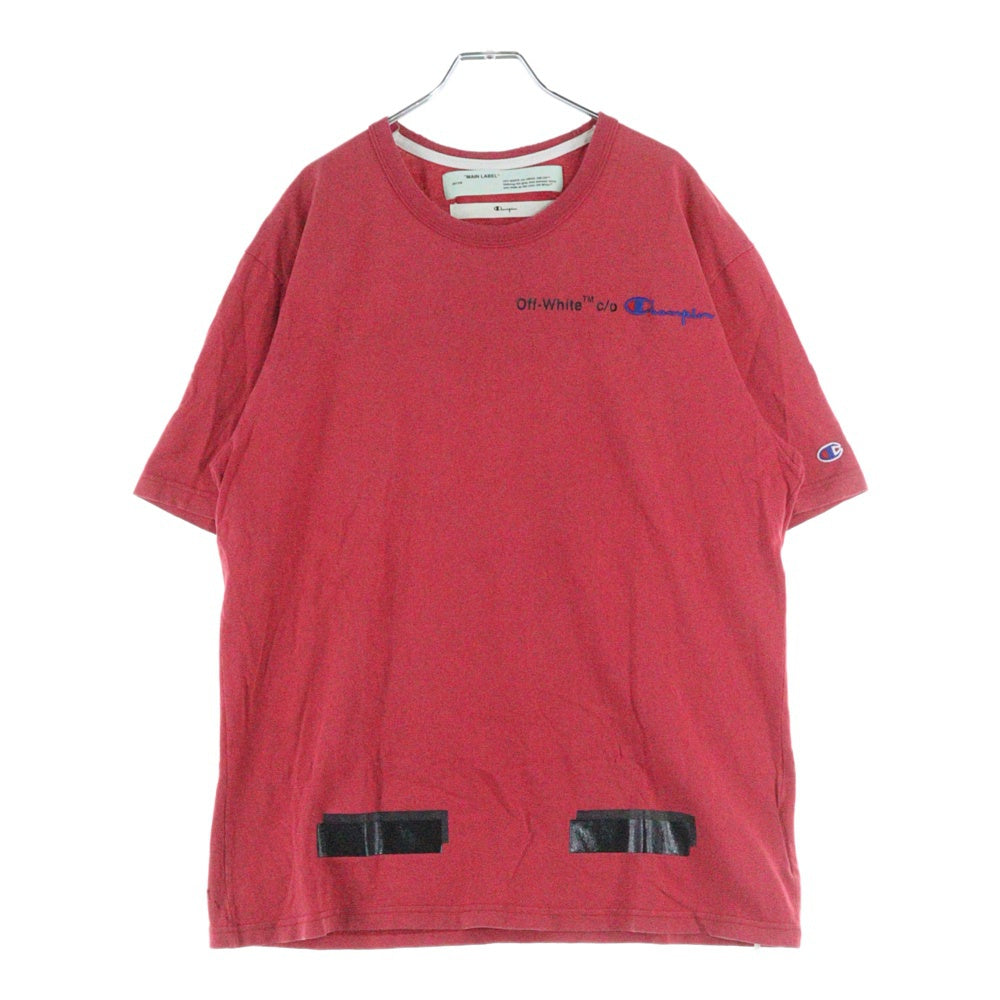 OFF-WHITE(オフホワイト) ×Champion チャンピオン ロゴ刺繍 バックプリント クルーネック半袖Tシャツ カットソー レッド OMAA029S18874050