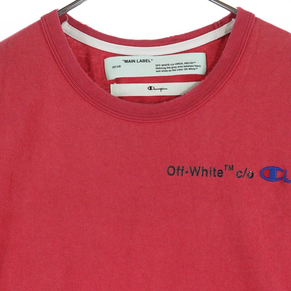 OFF-WHITE(オフホワイト) ×Champion チャンピオン ロゴ刺繍 バックプリント クルーネック半袖Tシャツ カットソー レッド OMAA029S18874050