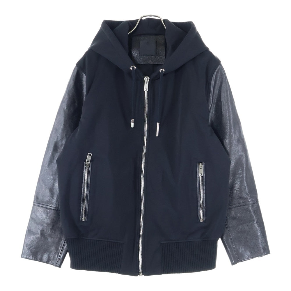 GIVENCHY(ジバンシィ) 21AW 袖レザー切替 ジップアップフーディー パーカー ブラック BM00QL611V