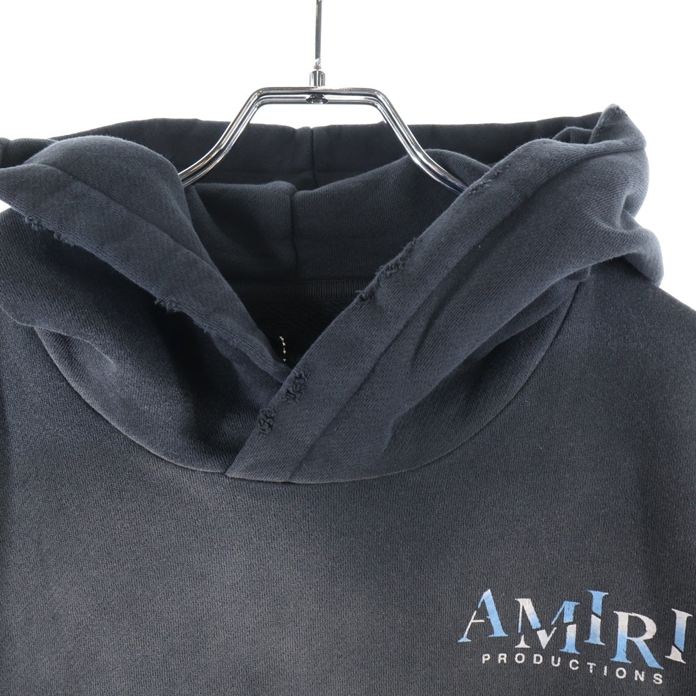 AMIRI(アミリ) ツーフェイス プリント ヴィンテージ加工 スウェットプルオーバー パーカー フーディー ブラック