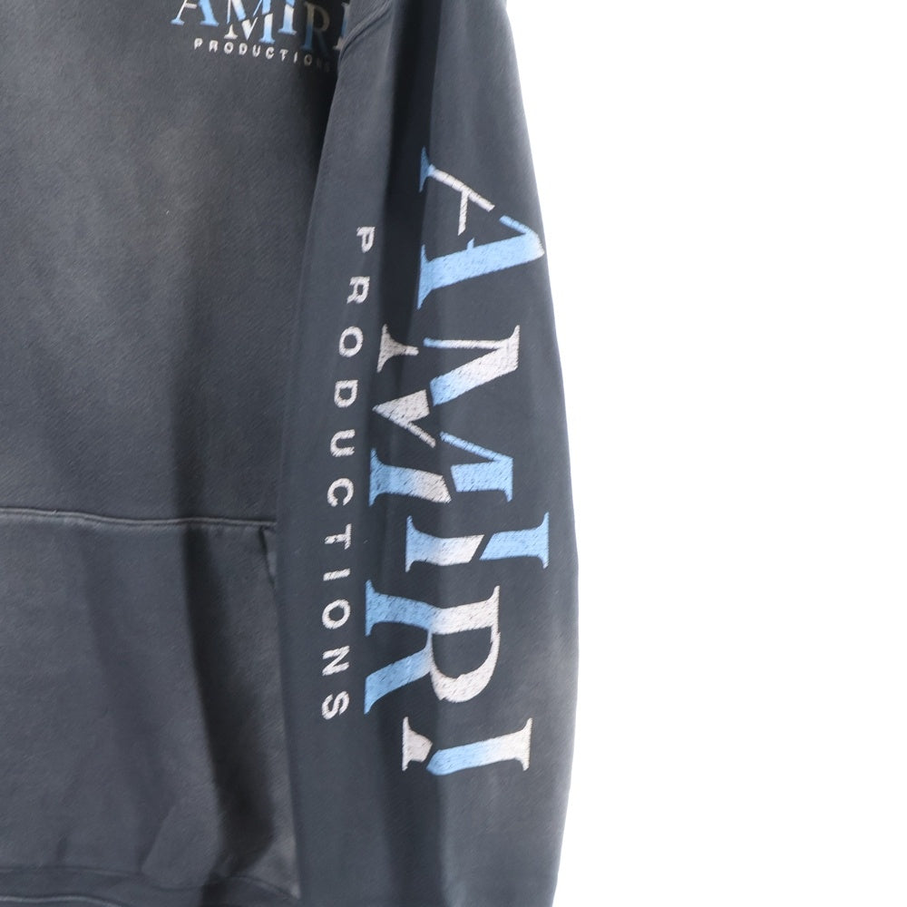 AMIRI(アミリ) ツーフェイス プリント ヴィンテージ加工 スウェットプルオーバー パーカー フーディー ブラック