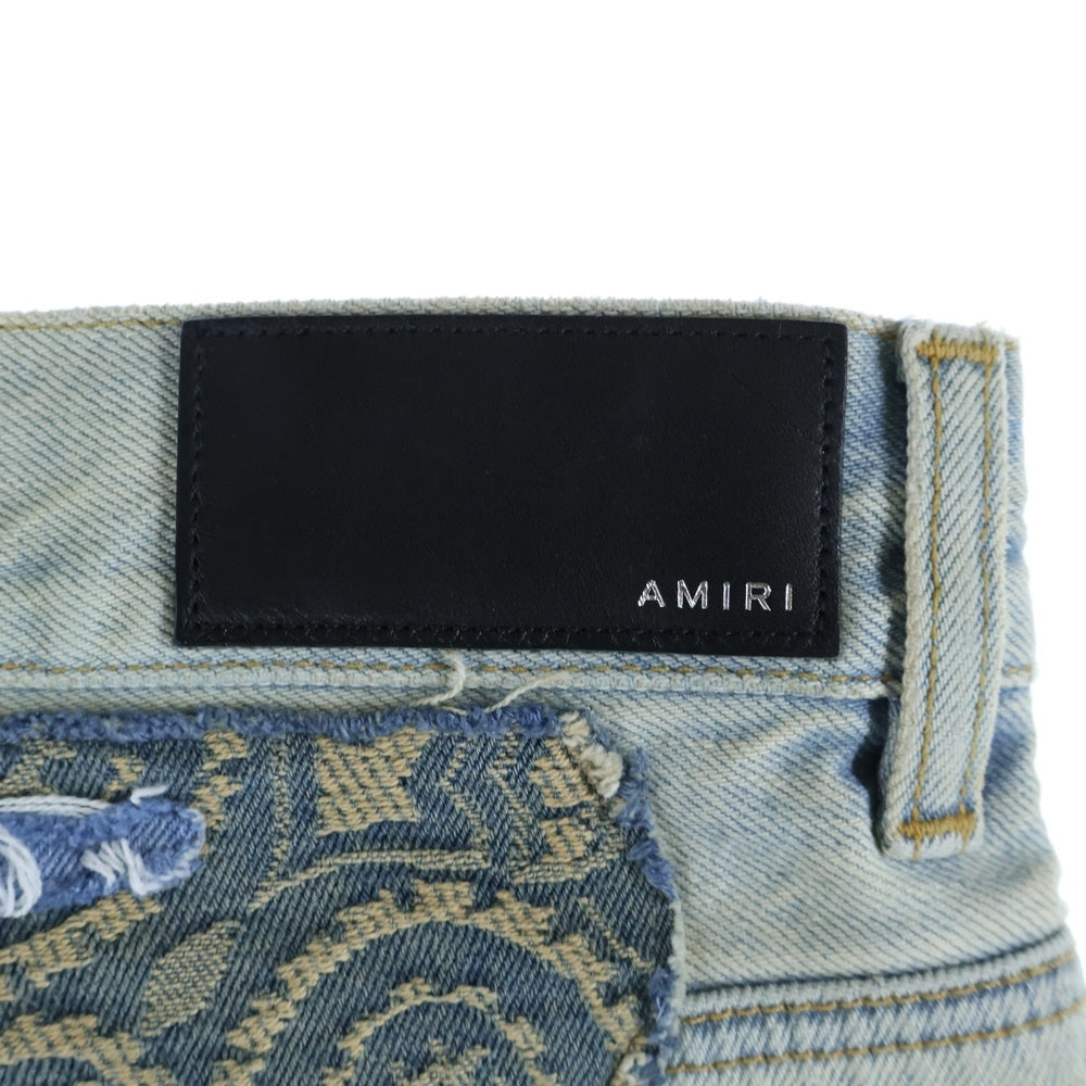 AMIRI(アミリ) パッチワーク ミッドライズ ストレートデニムパンツ インディゴ